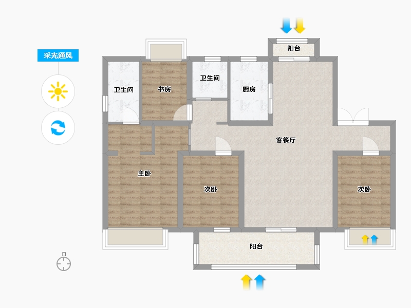 江苏省-苏州市-凤凰印象11,10,9,8栋A130m²-104.01-户型库-采光通风