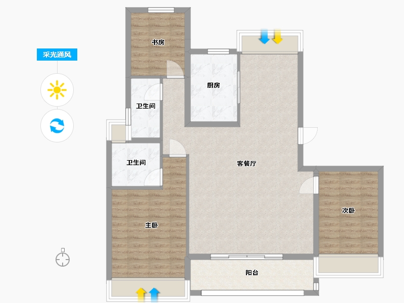 江苏省-苏州市-万科金新城大都会20,19,16,12栋128㎡-101.20-户型库-采光通风