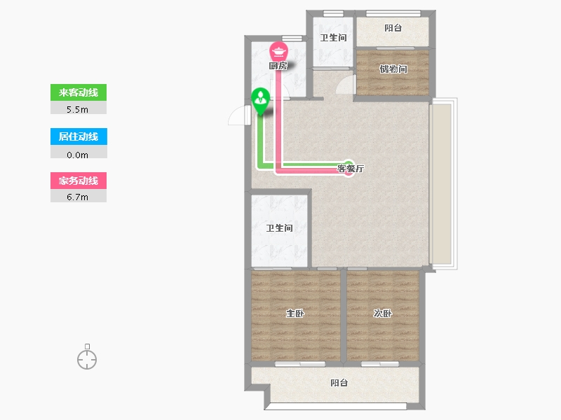 江苏省-苏州市-张家港中旅名门府D户型122m²-97.60-户型库-动静线