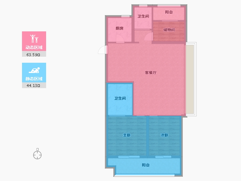 江苏省-苏州市-张家港中旅名门府D户型122m²-97.60-户型库-动静分区