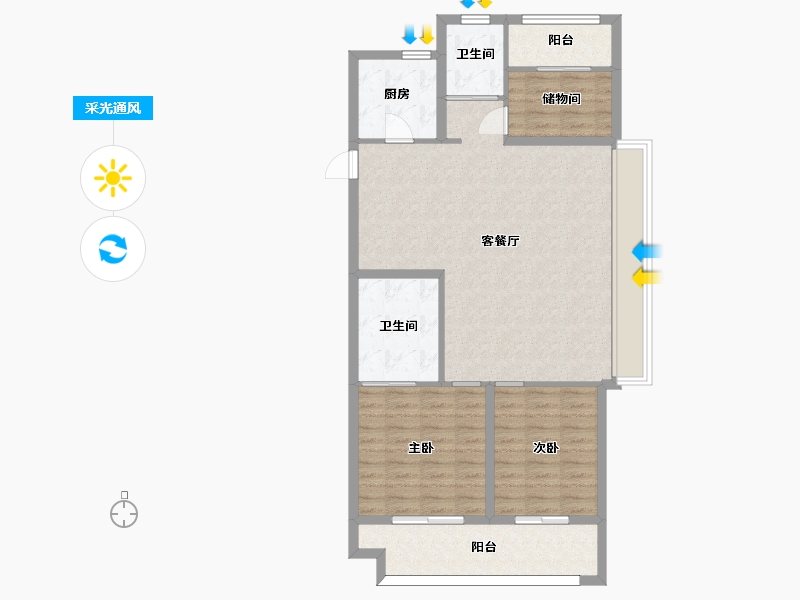 江苏省-苏州市-张家港中旅名门府D户型122m²-97.60-户型库-采光通风