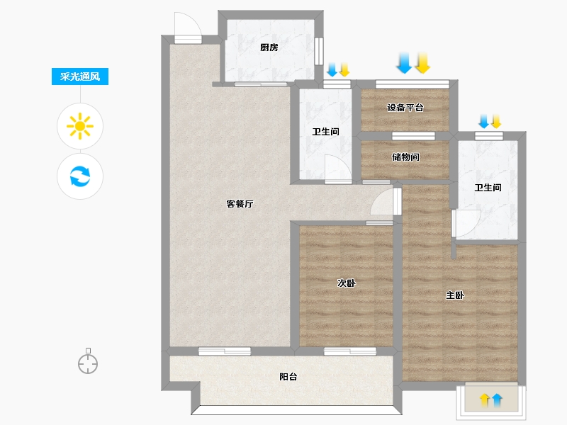 江苏省-苏州市-张家港中旅名门府C户型101m²-83.90-户型库-采光通风