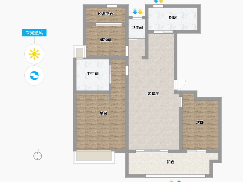 江苏省-苏州市-张家港中旅名门府A户型127m²-105.28-户型库-采光通风