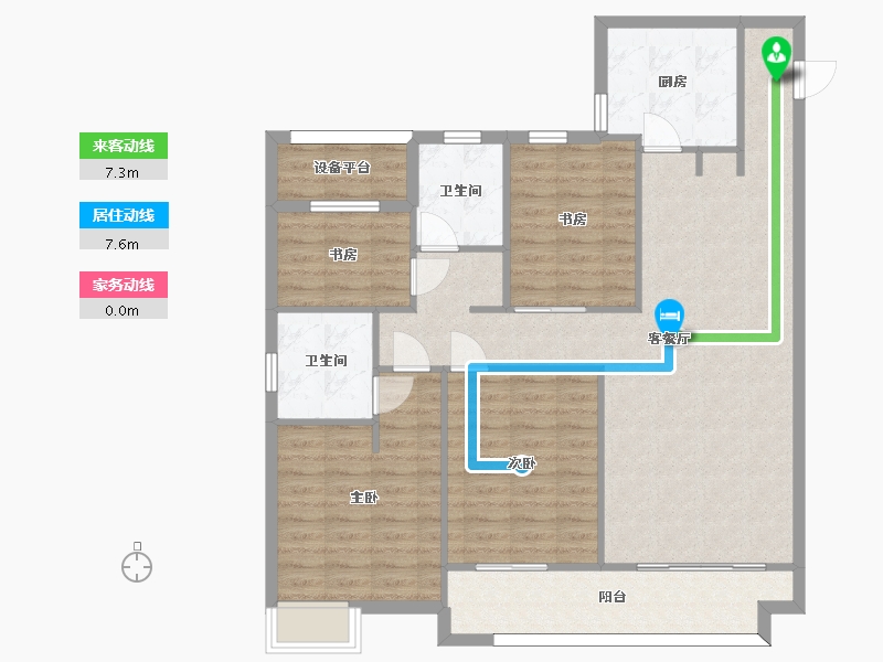 江苏省-苏州市-张家港中旅名门府B户型134m²-110.68-户型库-动静线