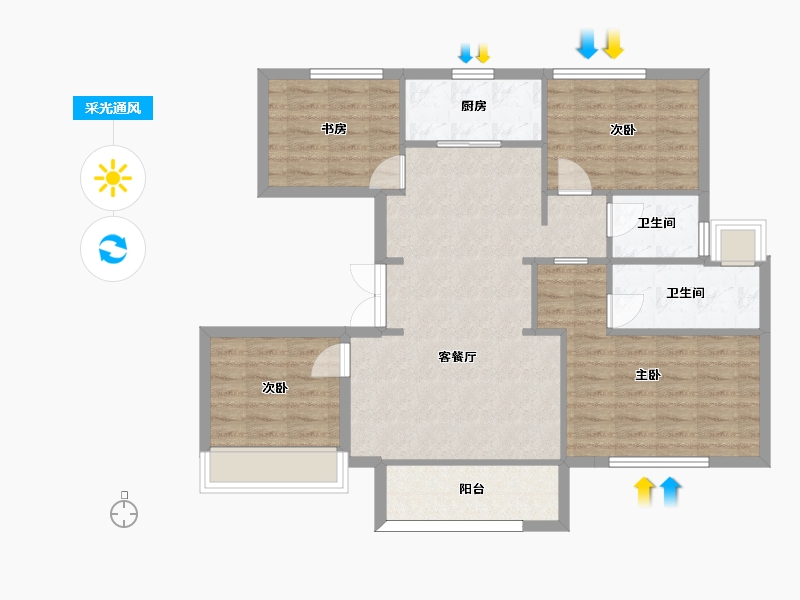 江苏省-苏州市-清源名邸115㎡-92.22-户型库-采光通风