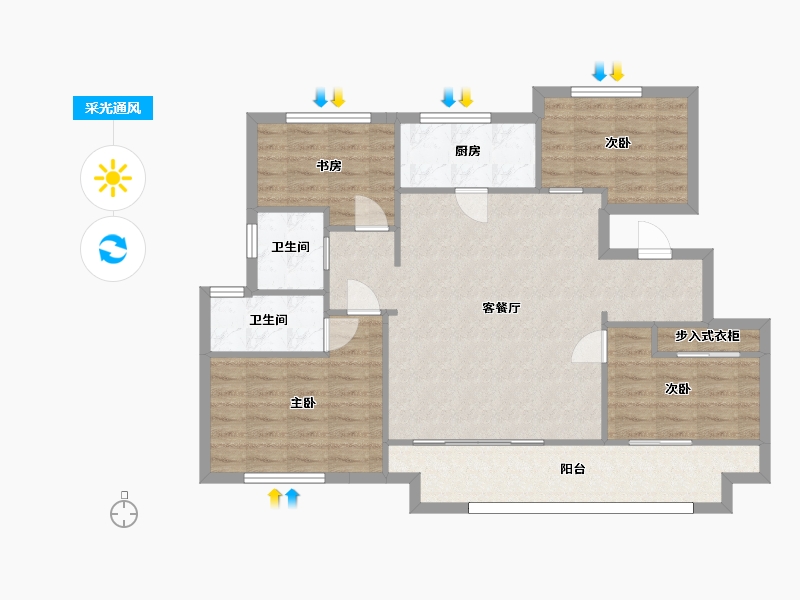 江苏省-苏州市-清源名邸119㎡-95.60-户型库-采光通风