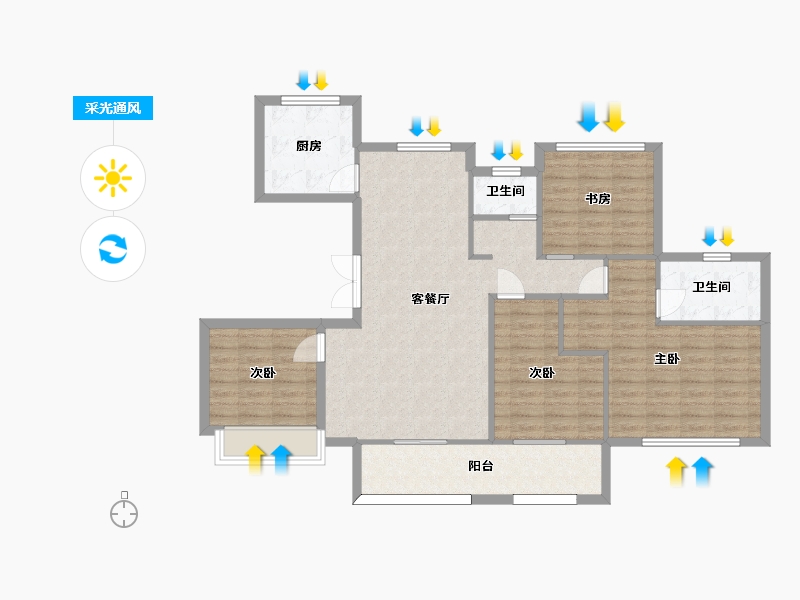 江苏省-苏州市-清源名邸134㎡-106.50-户型库-采光通风