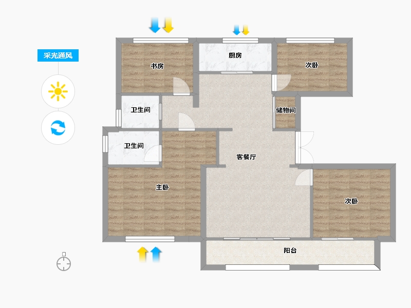 江苏省-苏州市-清源名邸126㎡-101.18-户型库-采光通风