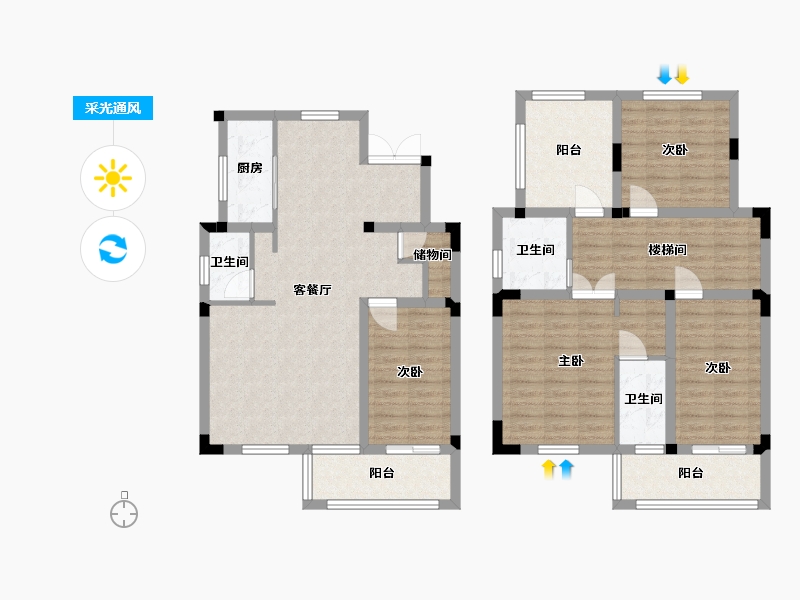 江苏省-苏州市-清源名邸上叠155m²-123.97-户型库-采光通风