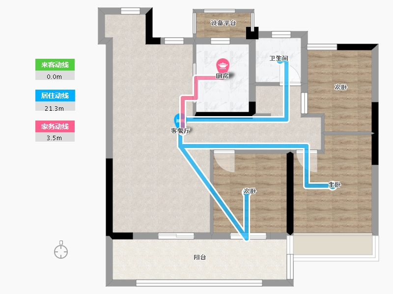 江苏省-苏州市-依云兰庭A户型98m²-80.54-户型库-动静线