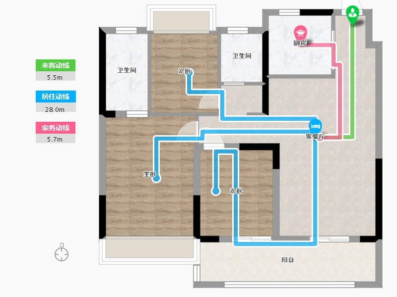 江苏省-苏州市-依云兰庭B户型108m²-86.76-户型库-动静线