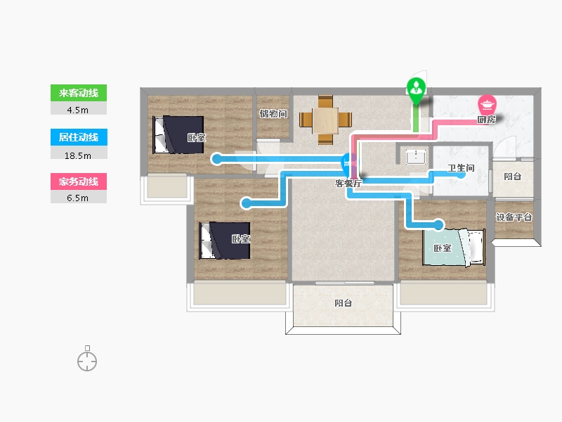 江苏省-苏州市-仁恒园和10,14栋A户型106m²-76.11-户型库-动静线