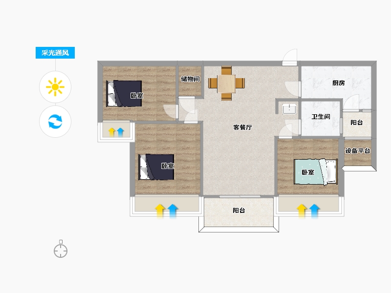 江苏省-苏州市-仁恒园和10,14栋A户型106m²-76.11-户型库-采光通风