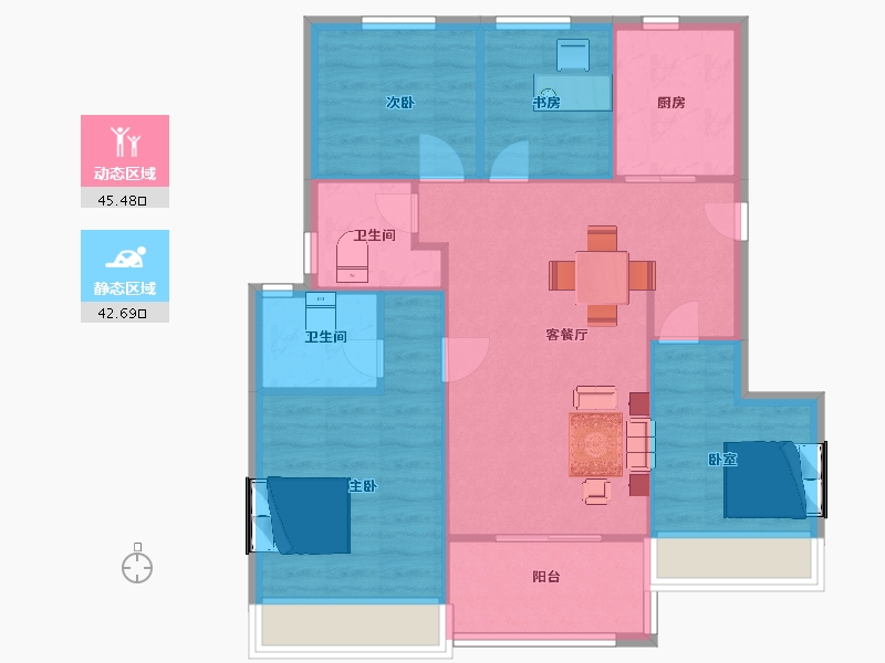 江苏省-苏州市-润元名著雅苑庭前户型1,2,3栋100m²-79.99-户型库-动静分区