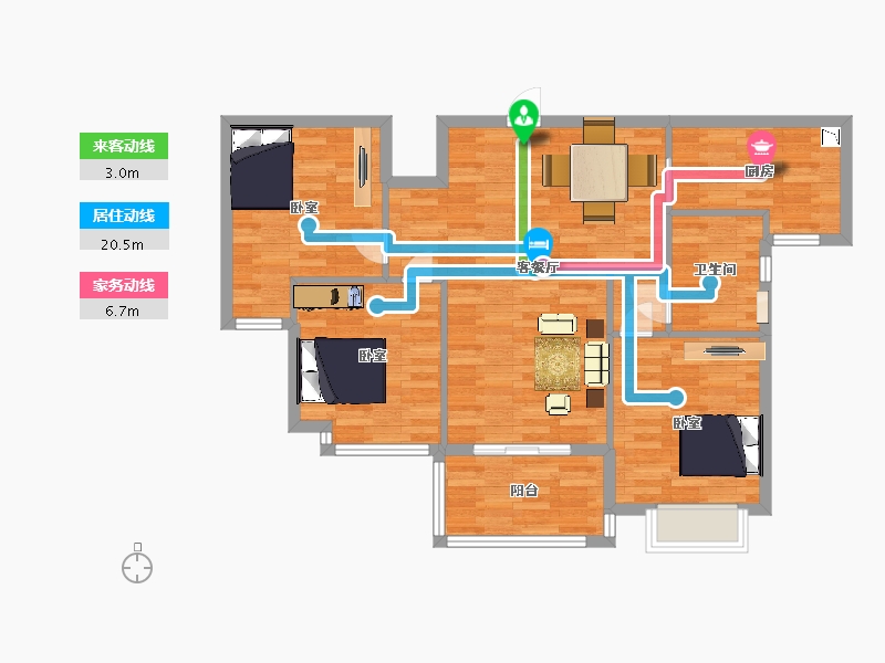 江苏省-苏州市-恒大悦珑湾16栋B户型108m²-85.82-户型库-动静线