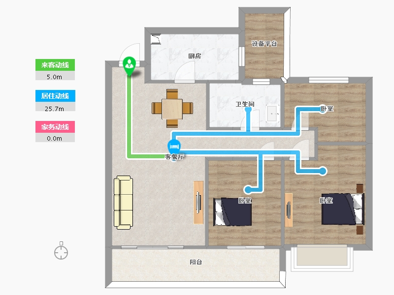 江苏省-苏州市-恒大悦珑湾25栋B户型102m²-86.00-户型库-动静线