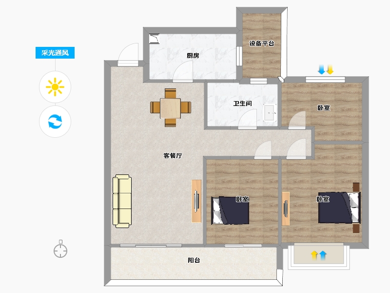 江苏省-苏州市-恒大悦珑湾25栋B户型102m²-86.00-户型库-采光通风