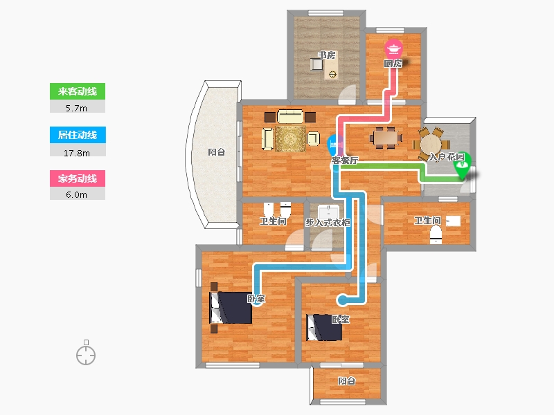 江苏省-苏州市-万宇名都花园1,8,9,10幢E2户型145m²-116.02-户型库-动静线