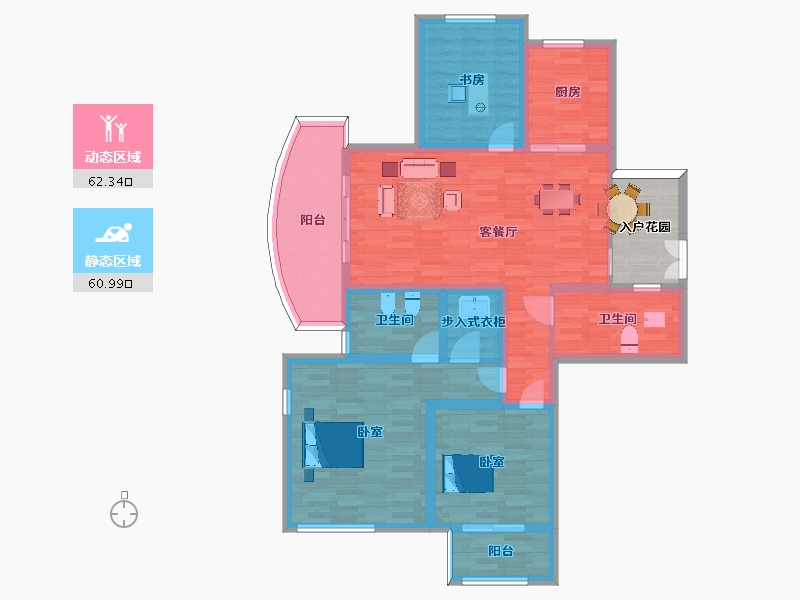 江苏省-苏州市-万宇名都花园1,8,9,10幢E2户型145m²-116.02-户型库-动静分区