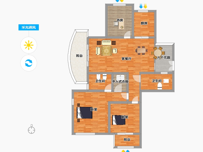 江苏省-苏州市-万宇名都花园1,8,9,10幢E2户型145m²-116.02-户型库-采光通风