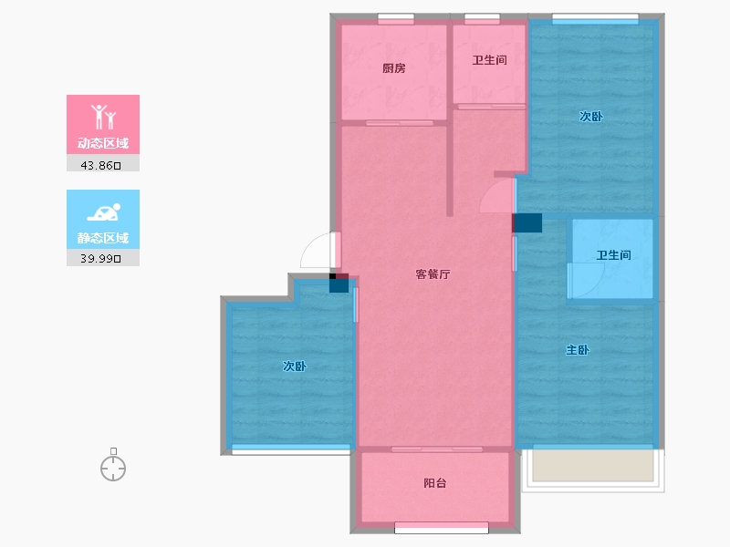 江苏省-苏州市-浦西玫瑰园9栋J户型96m²-75.91-户型库-动静分区