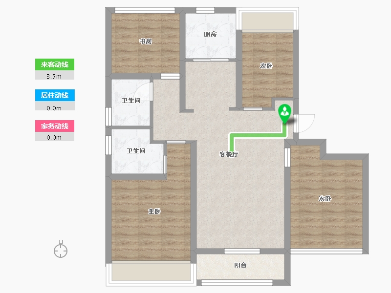 江苏省-苏州市-浦西玫瑰园14幢,5号楼H1户型109m²-86.83-户型库-动静线