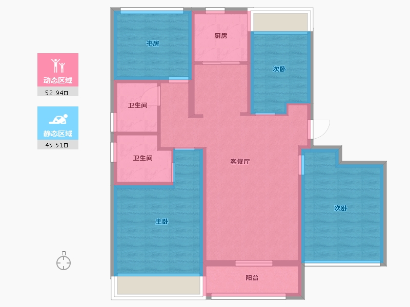 江苏省-苏州市-浦西玫瑰园14幢,5号楼H1户型109m²-86.83-户型库-动静分区