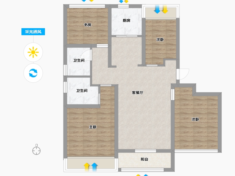 江苏省-苏州市-浦西玫瑰园14幢,5号楼H1户型109m²-86.83-户型库-采光通风