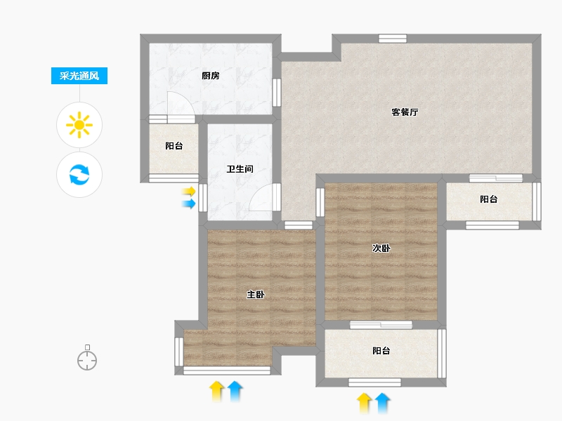 江苏省-苏州市-宏图国际花苑二期3,4栋D2户型93m²-74.93-户型库-采光通风