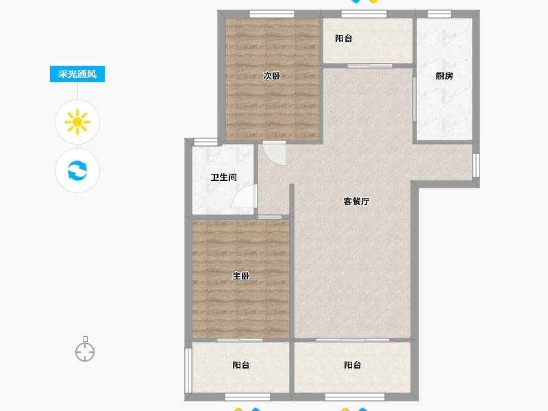 江苏省-苏州市-宏图国际花苑二期3,4栋C1户型115m²-92.31-户型库-采光通风