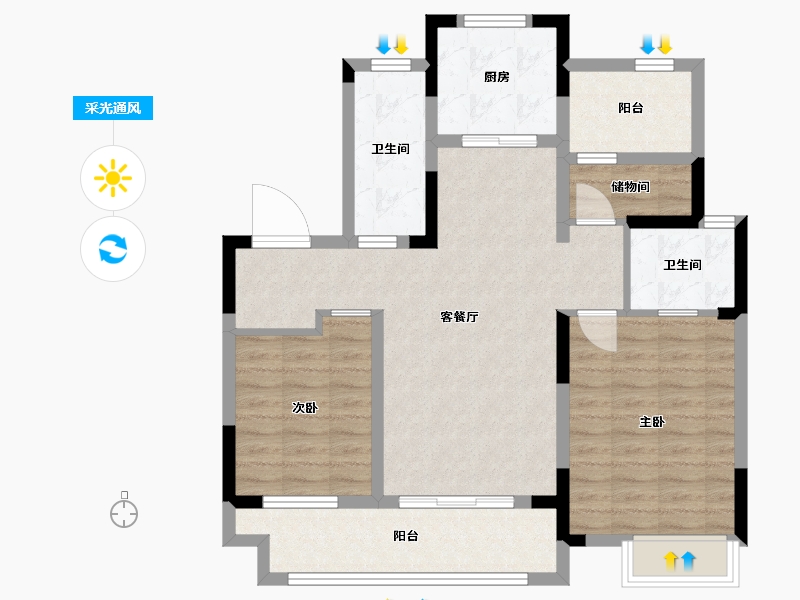 江苏省-苏州市-万科海上传奇12号楼,17号楼,21号楼108㎡-86.40-户型库-采光通风