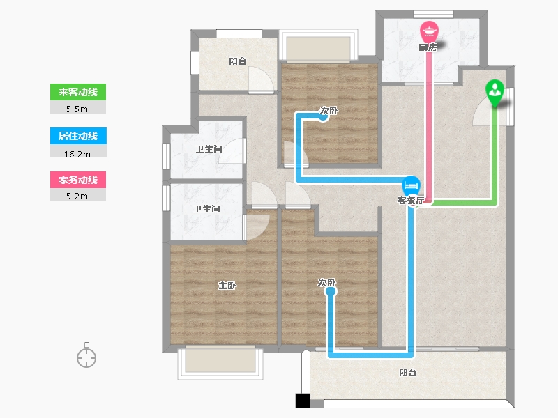 江苏省-苏州市-兰亭都荟15,23栋A1户型129m²-103.29-户型库-动静线