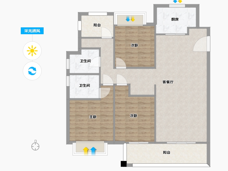 江苏省-苏州市-兰亭都荟15,23栋A1户型129m²-103.29-户型库-采光通风