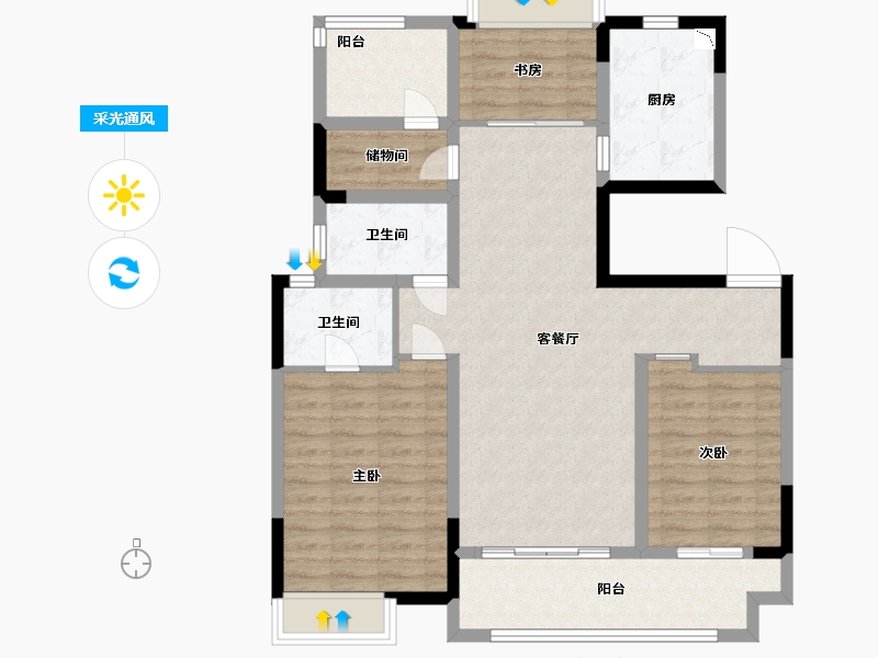 江苏省-苏州市-万科海上传奇10号楼,15号楼,19号楼125㎡-100.00-户型库-采光通风