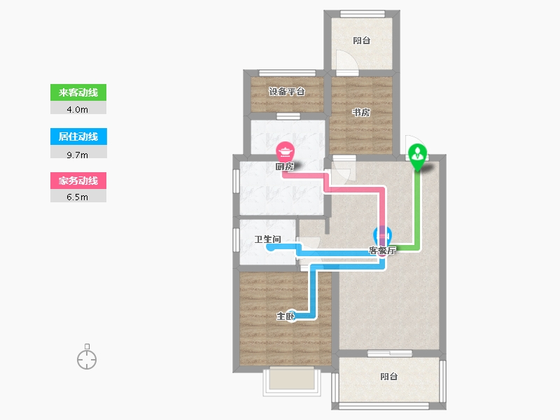 江苏省-苏州市-玉兰公馆8,14,13号楼C1户型88m²-73.89-户型库-动静线