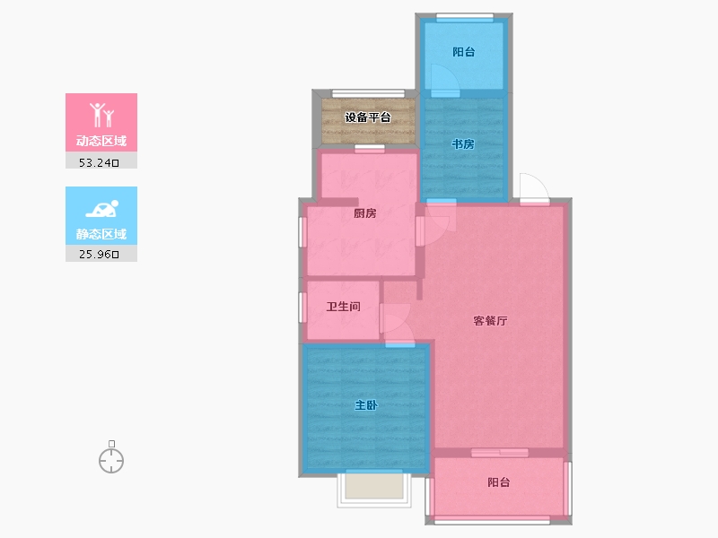 江苏省-苏州市-玉兰公馆8,14,13号楼C1户型88m²-73.89-户型库-动静分区