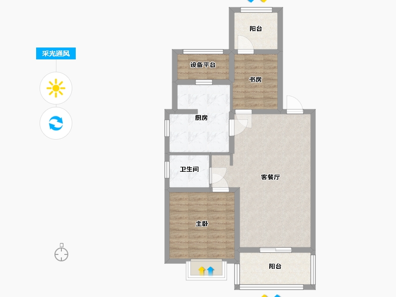 江苏省-苏州市-玉兰公馆8,14,13号楼C1户型88m²-73.89-户型库-采光通风