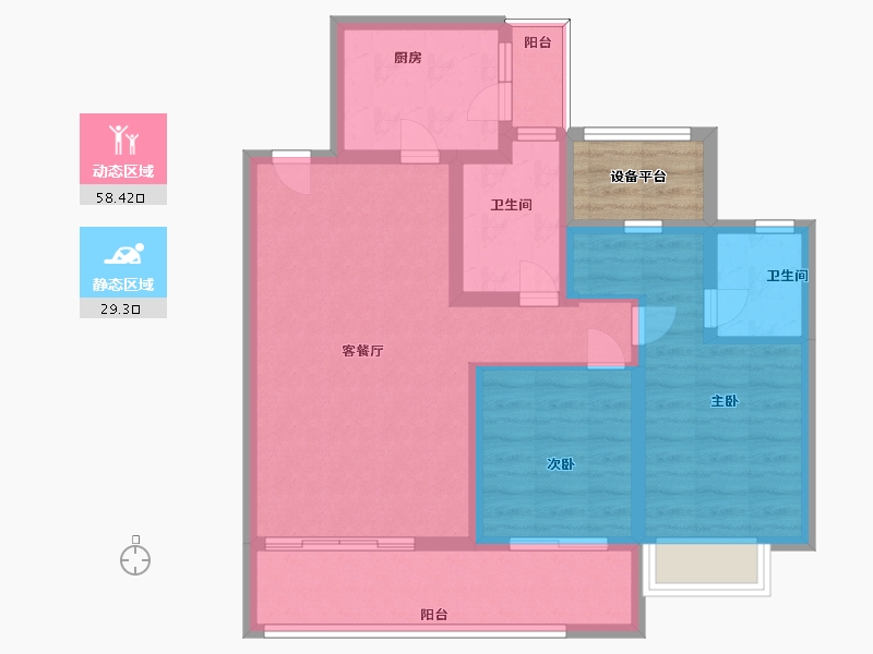 江苏省-苏州市-玉兰公馆12,17,3栋C9户型97m²-81.04-户型库-动静分区