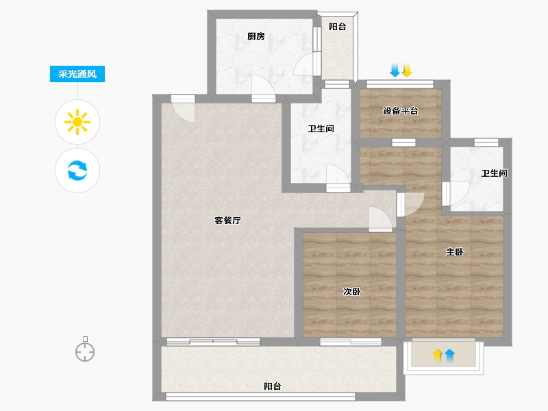 江苏省-苏州市-玉兰公馆12,17,3栋C9户型97m²-81.04-户型库-采光通风