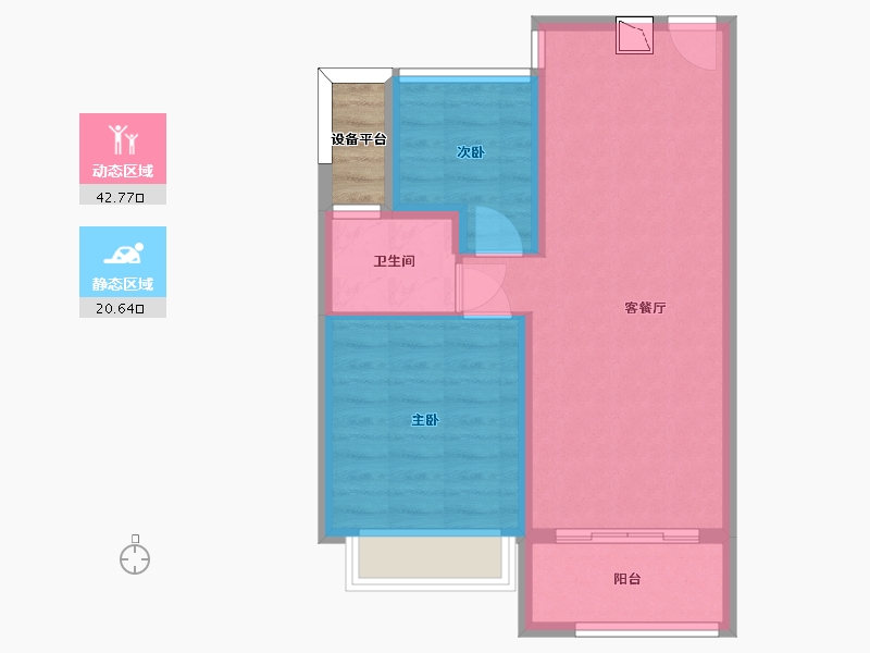 江苏省-苏州市-浦西玫瑰园3栋户型71m²-58.53-户型库-动静分区