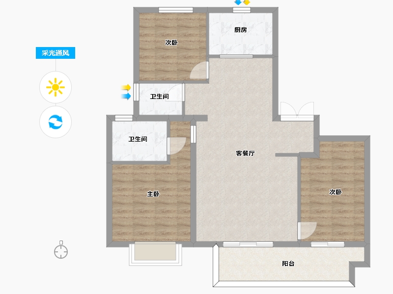 江苏省-苏州市-铂翠天第A户型115m²-92.01-户型库-采光通风