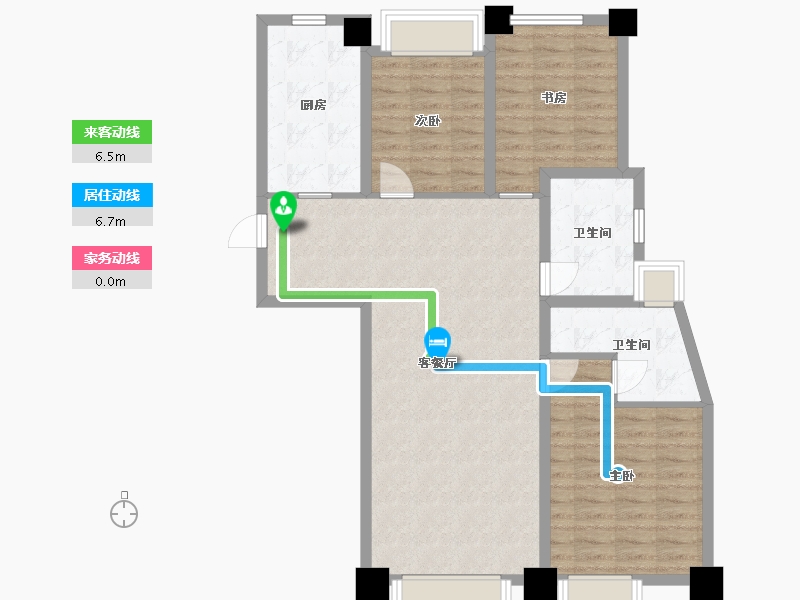 江苏省-苏州市-万科云璞云顶2栋A户型120m²-95.43-户型库-动静线