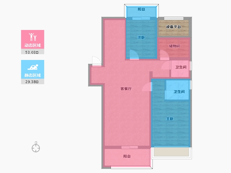 江苏省-苏州市-香逸铂悦花园14,17栋B1户型95m²-76.00-户型库-动静分区