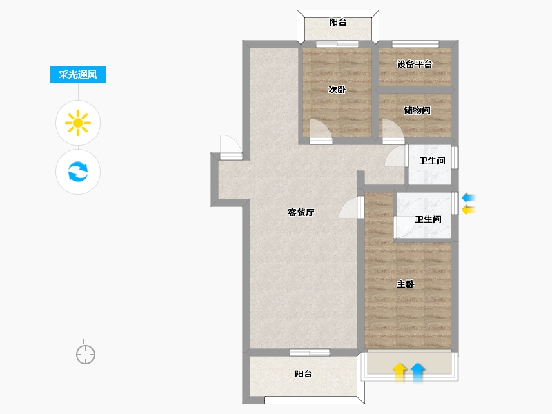 江苏省-苏州市-香逸铂悦花园14,17栋B1户型95m²-76.00-户型库-采光通风