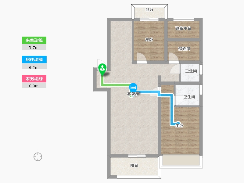 江苏省-苏州市-香逸铂悦花园14,17栋B1户型95m²-76.00-户型库-动静线