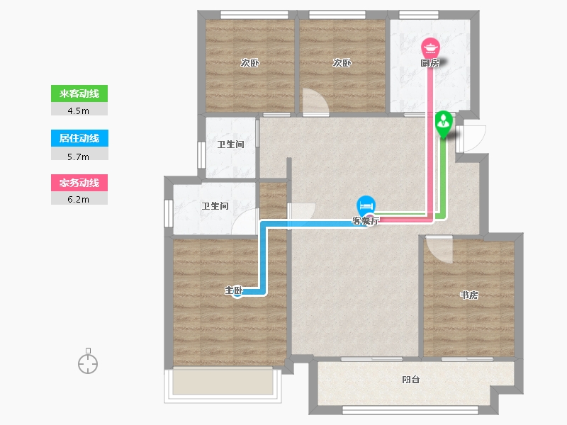 江苏省-苏州市-绿地象屿苏河公园13号楼,5号楼,A户型115m²-91.59-户型库-动静线