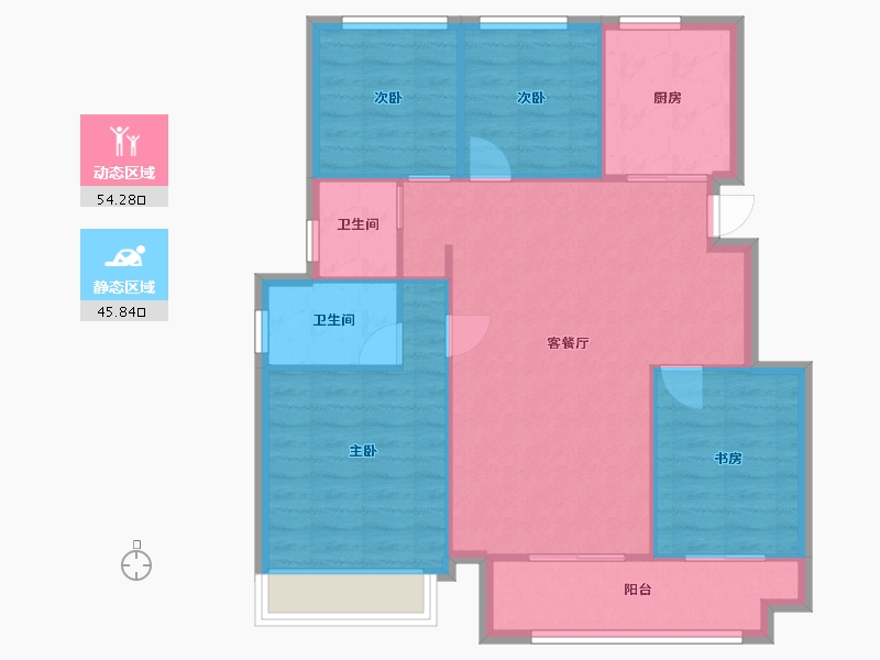 江苏省-苏州市-绿地象屿苏河公园13号楼,5号楼,A户型115m²-91.59-户型库-动静分区