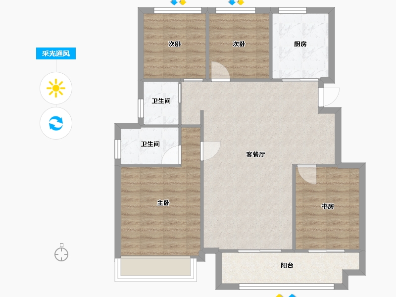 江苏省-苏州市-绿地象屿苏河公园13号楼,5号楼,A户型115m²-91.59-户型库-采光通风