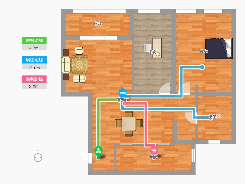 江苏省-南京市-青奥村B3户型97m²-77.60-户型库-动静线