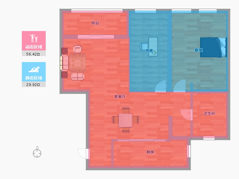 江苏省-南京市-青奥村B3户型97m²-77.60-户型库-动静分区